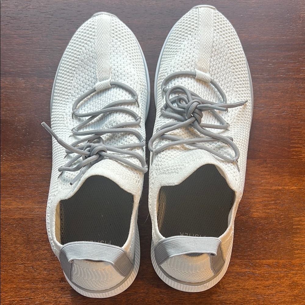 Eileen Fisher Women's White and Grey Knit Lace Up Sneakers Shoes Size 8.5